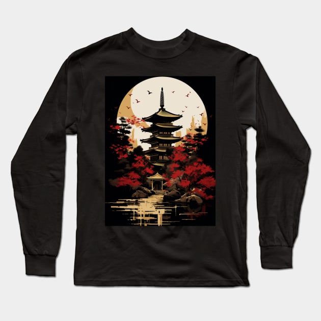 Japanese Pagoda Long Sleeve T-Shirt by Durro